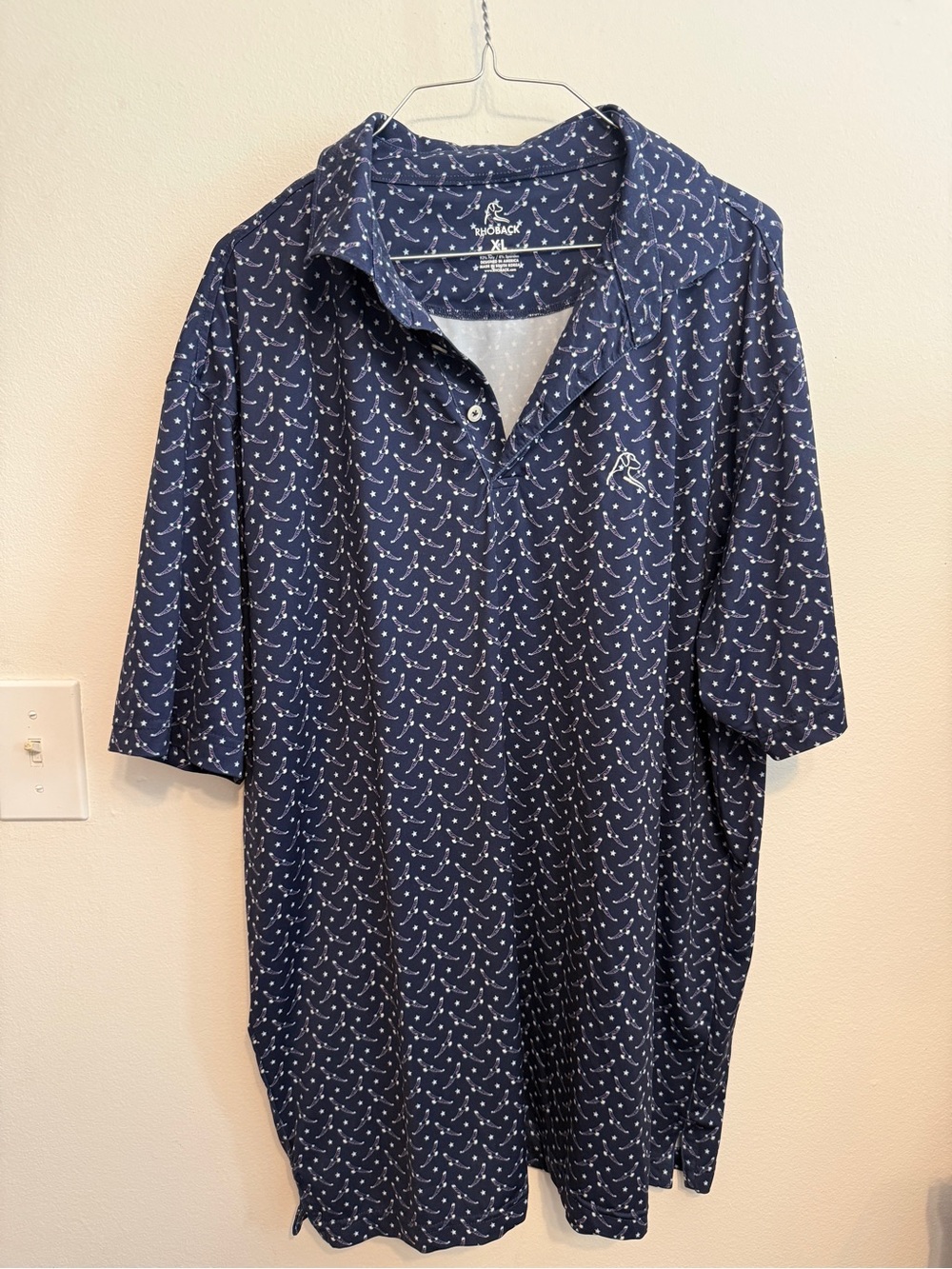 Rhoback Men’s Navy Bald Eagle Patterned Polo Shirt
